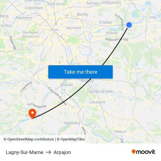 Lagny-Sur-Marne to Arpajon map