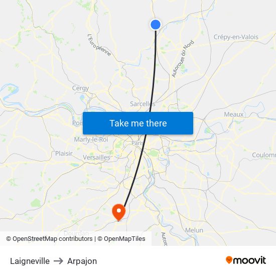 Laigneville to Arpajon map
