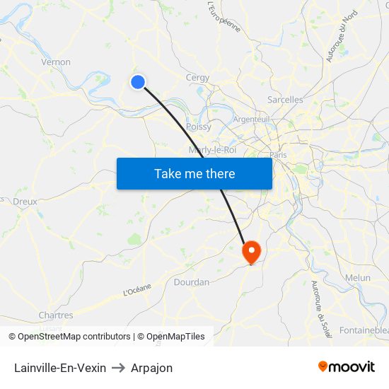 Lainville-En-Vexin to Arpajon map