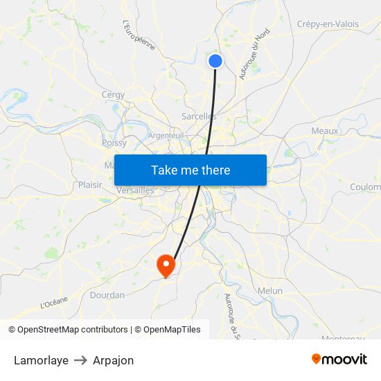 Lamorlaye to Arpajon map