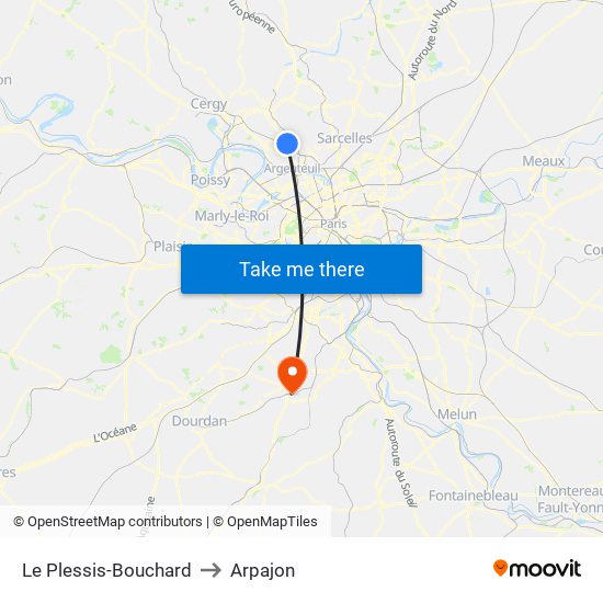 Le Plessis-Bouchard to Arpajon map