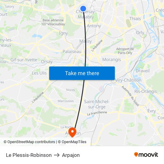 Le Plessis-Robinson to Arpajon map
