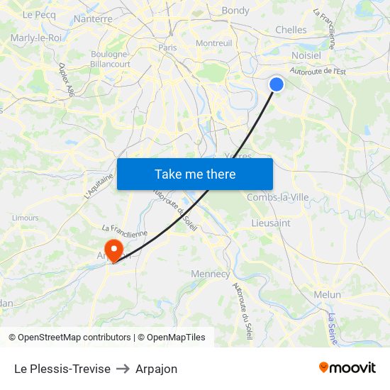 Le Plessis-Trevise to Arpajon map