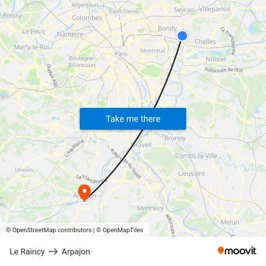 Le Raincy to Arpajon map