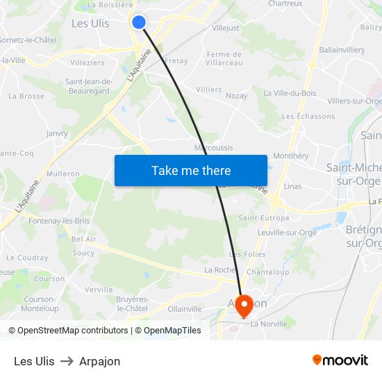 Les Ulis to Arpajon map