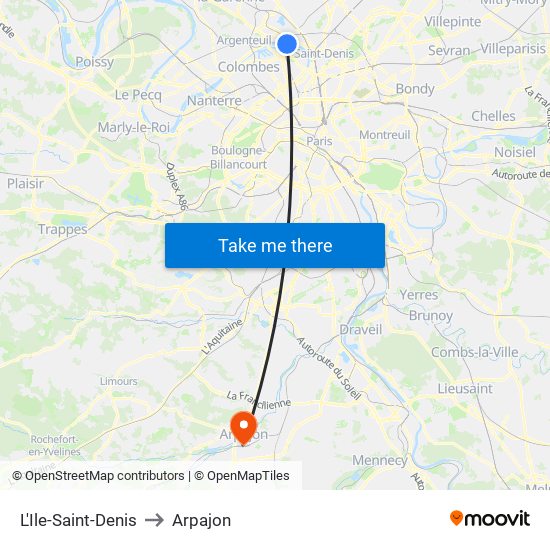 L'Ile-Saint-Denis to Arpajon map