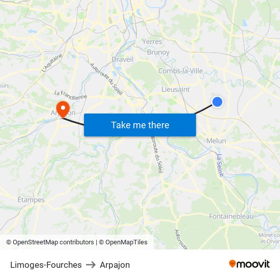 Limoges-Fourches to Arpajon map