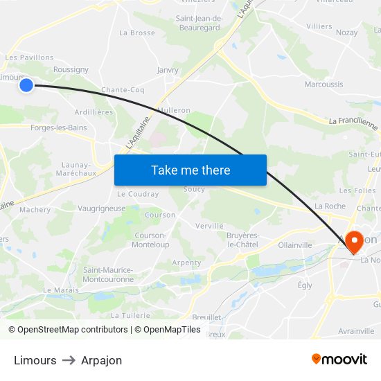 Limours to Arpajon map