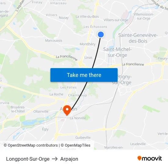 Longpont-Sur-Orge to Arpajon map