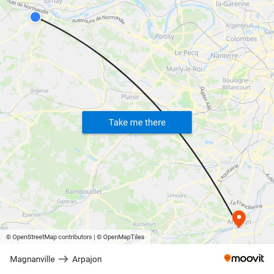 Magnanville to Arpajon map