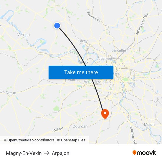 Magny-En-Vexin to Arpajon map
