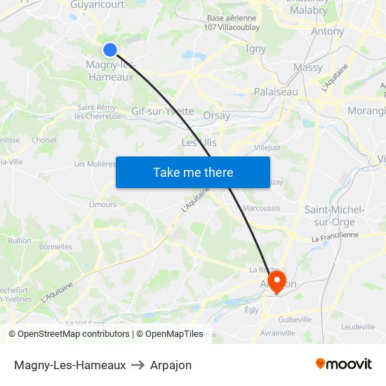 Magny-Les-Hameaux to Arpajon map