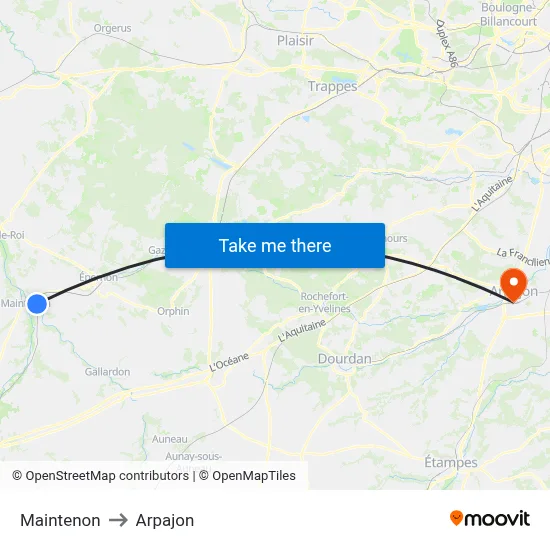 Maintenon to Arpajon map