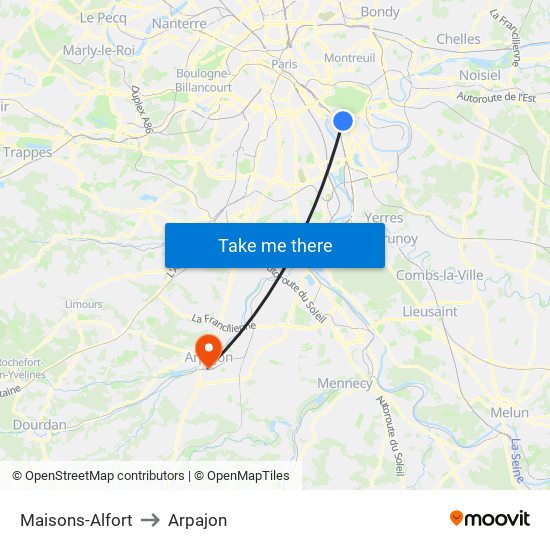 Maisons-Alfort to Arpajon map