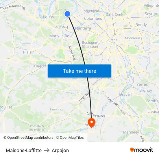 Maisons-Laffitte to Arpajon map