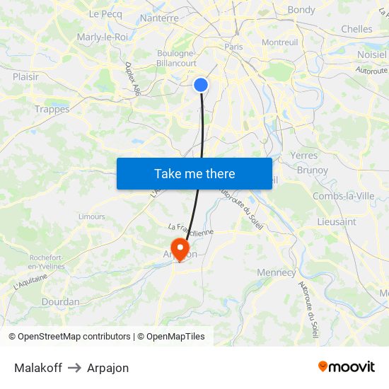 Malakoff to Arpajon map
