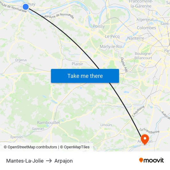 Mantes-La-Jolie to Arpajon map