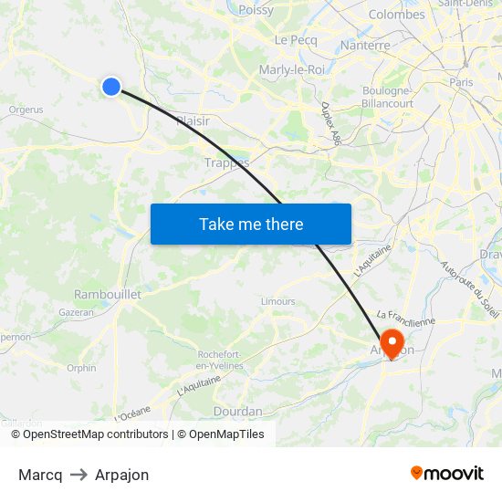 Marcq to Arpajon map