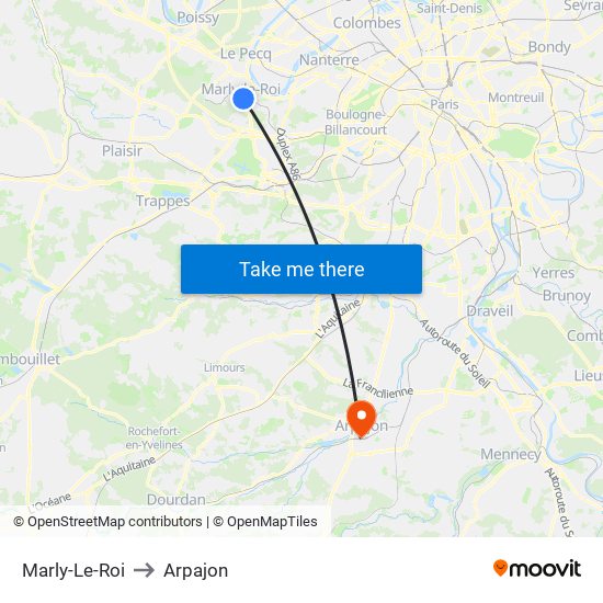 Marly-Le-Roi to Arpajon map