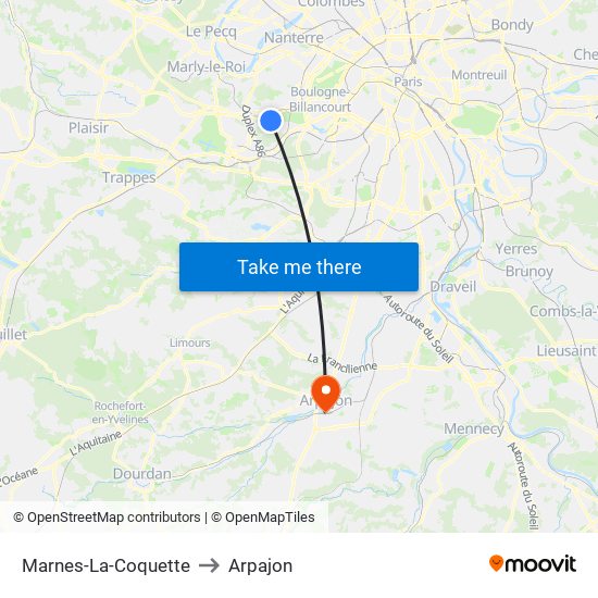 Marnes-La-Coquette to Arpajon map