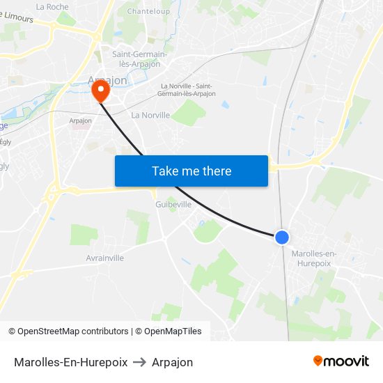 Marolles-En-Hurepoix to Arpajon map