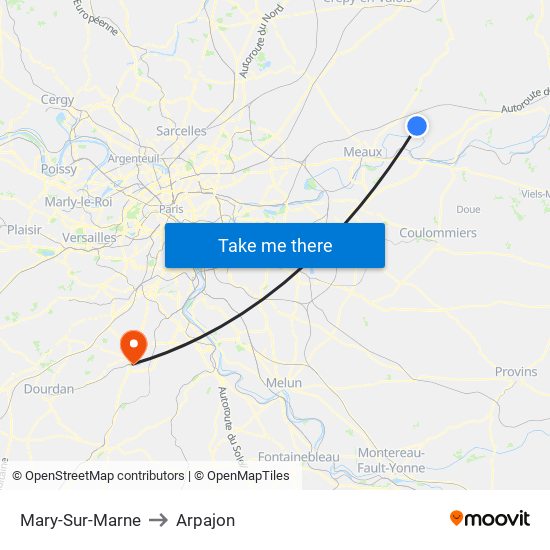 Mary-Sur-Marne to Arpajon map