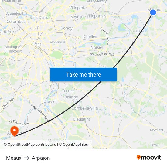 Meaux to Arpajon map