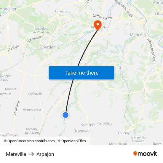 Mereville to Arpajon map