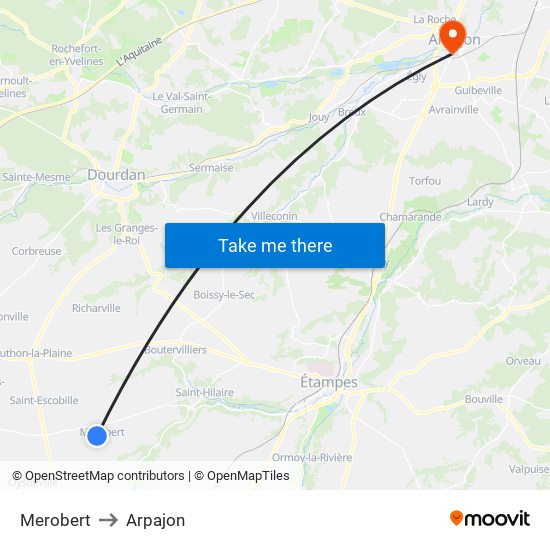 Merobert to Arpajon map