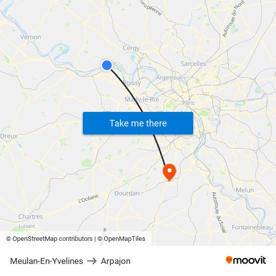 Meulan-En-Yvelines to Arpajon map