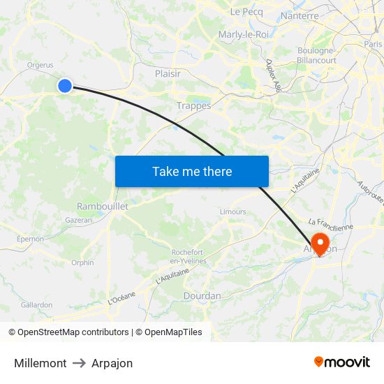 Millemont to Arpajon map