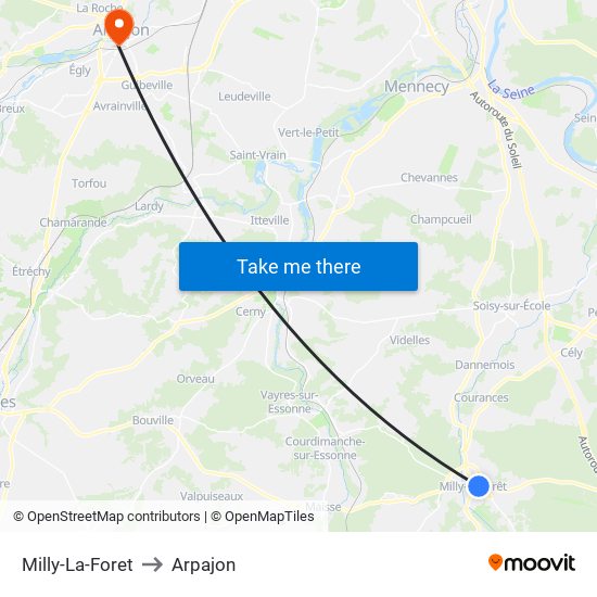 Milly-La-Foret to Arpajon map