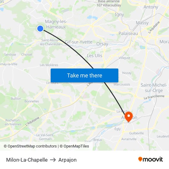 Milon-La-Chapelle to Arpajon map