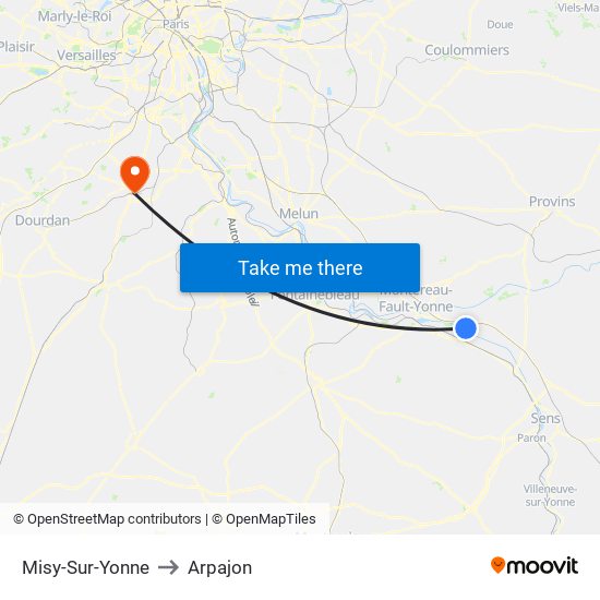 Misy-Sur-Yonne to Arpajon map