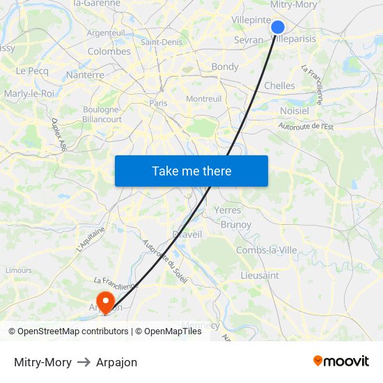 Mitry-Mory to Arpajon map