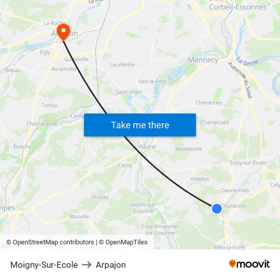 Moigny-Sur-Ecole to Arpajon map