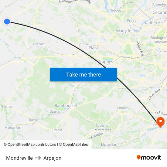 Mondreville to Arpajon map