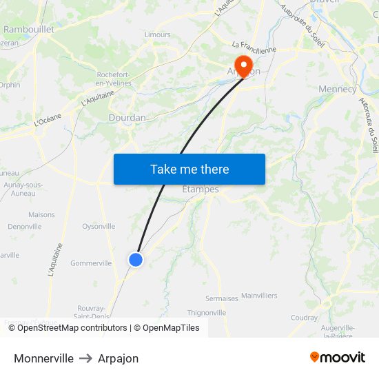 Monnerville to Arpajon map