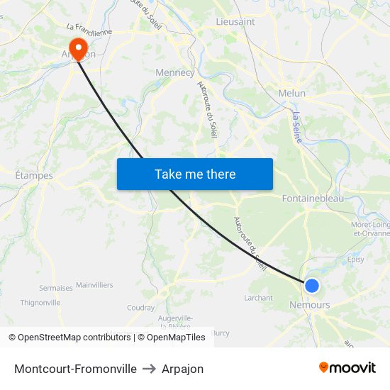 Montcourt-Fromonville to Arpajon map