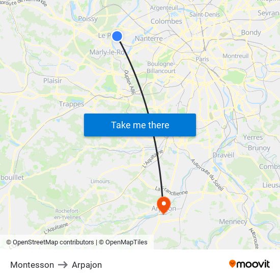 Montesson to Arpajon map