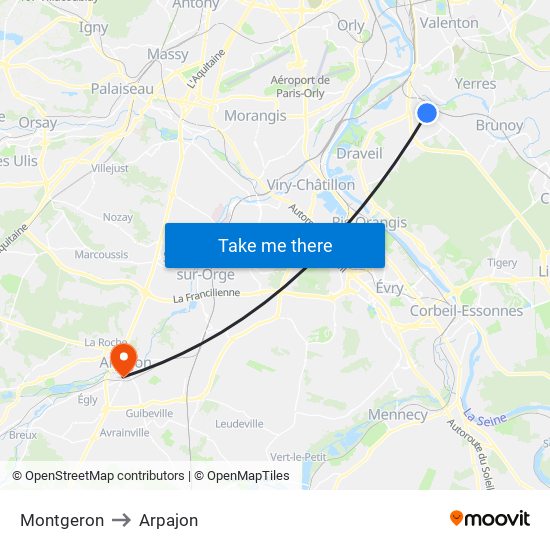 Montgeron to Arpajon map