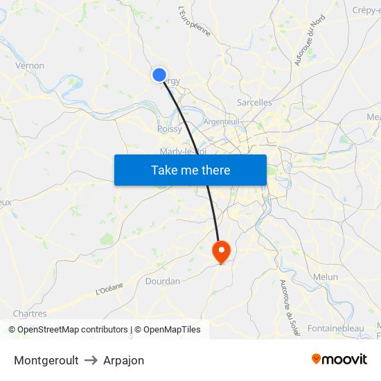 Montgeroult to Arpajon map