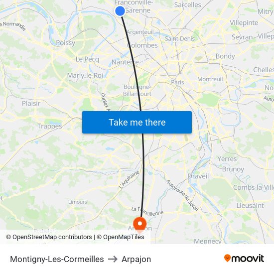 Montigny-Les-Cormeilles to Arpajon map