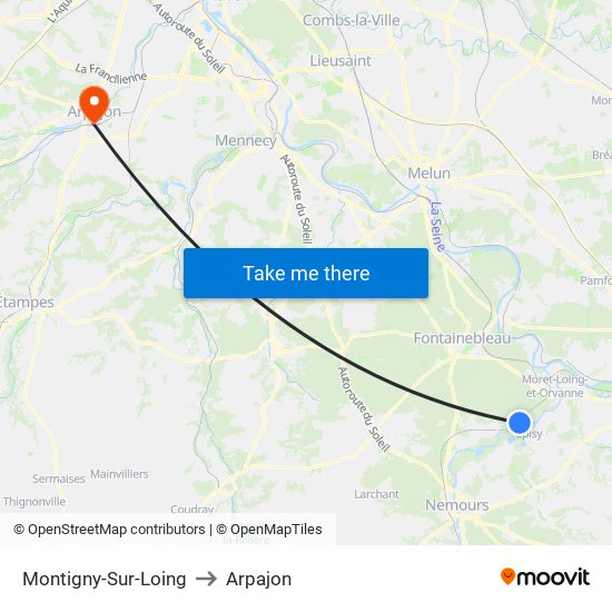 Montigny-Sur-Loing to Arpajon map