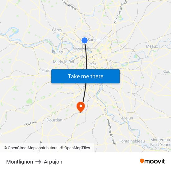 Montlignon to Arpajon map