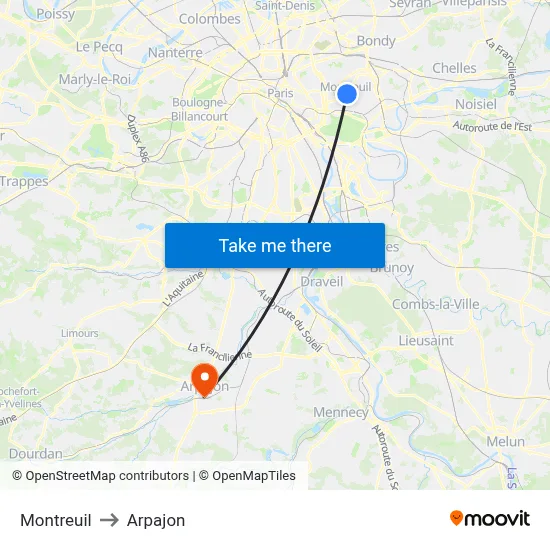 Montreuil to Arpajon map