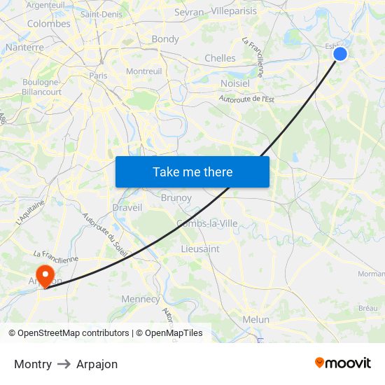 Montry to Arpajon map