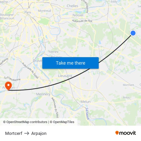Mortcerf to Arpajon map