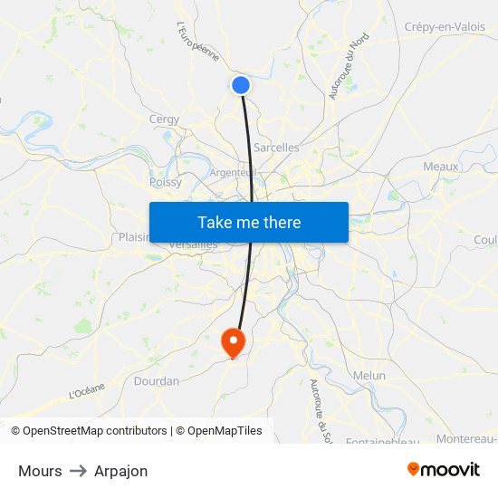Mours to Arpajon map