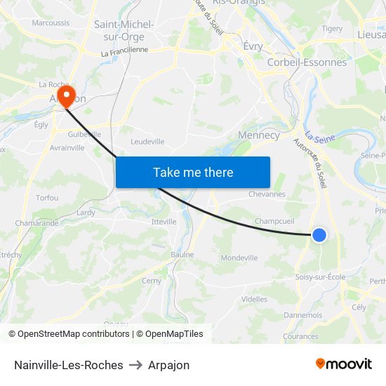 Nainville-Les-Roches to Arpajon map